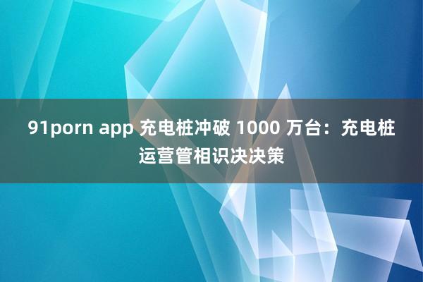 91porn app 充电桩冲破 1000 万台：充电桩运营管相识决决策