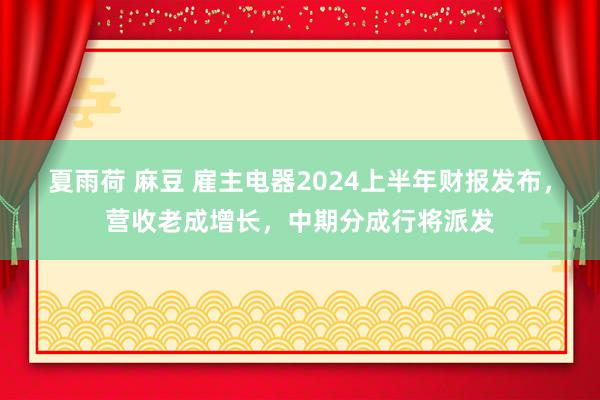 夏雨荷 麻豆 雇主电器2024上半年财报发布，营收老成增长，中期分成行将派发